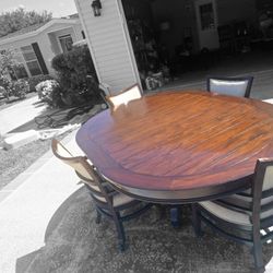 All Wood Table W/4 Rolling Chairs