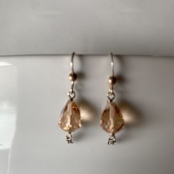 Sterling Silver and Rose faceted Swarovski crystal tear drop dangle earrings. 