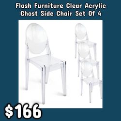 NEW Flash Furniture Clear Acrylic Ghost Side Chair Set Of 4: njft 