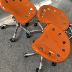 Adjustable Rolling Stools (Orange) 3 Left