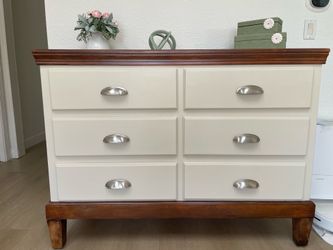 Vintage Farmhouse 6 Drawer Dresser Two-Tone Wood & White