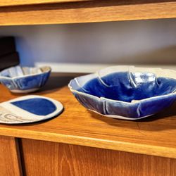 Pottery bowls blue glaze