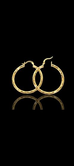 18k Italian Gold Filled Layered Diamond Cut Hoop Earrings 