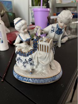 Vienna Woods Fine China by Mann, Boy&Girl w/Bird Cage Porcelain Figurine Ltd Ed