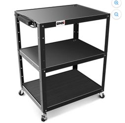 DNA Motoring 3-Layer Utility Steel AV Cart with Wheels Power Strip