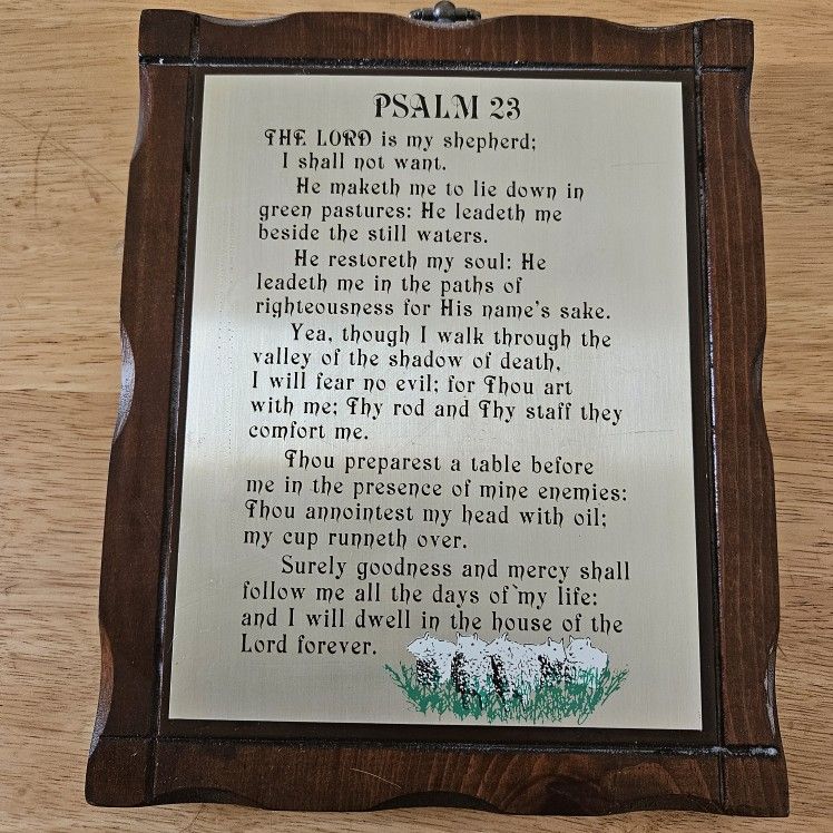 Vintage 1960s Psalm 23 wooden picture frame with metal clip home #bibleinspired