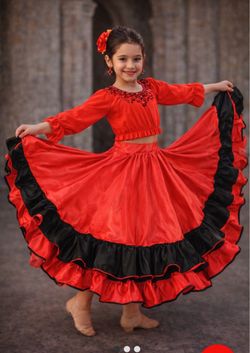 Girls Red & Black Flamenco Dance Costume