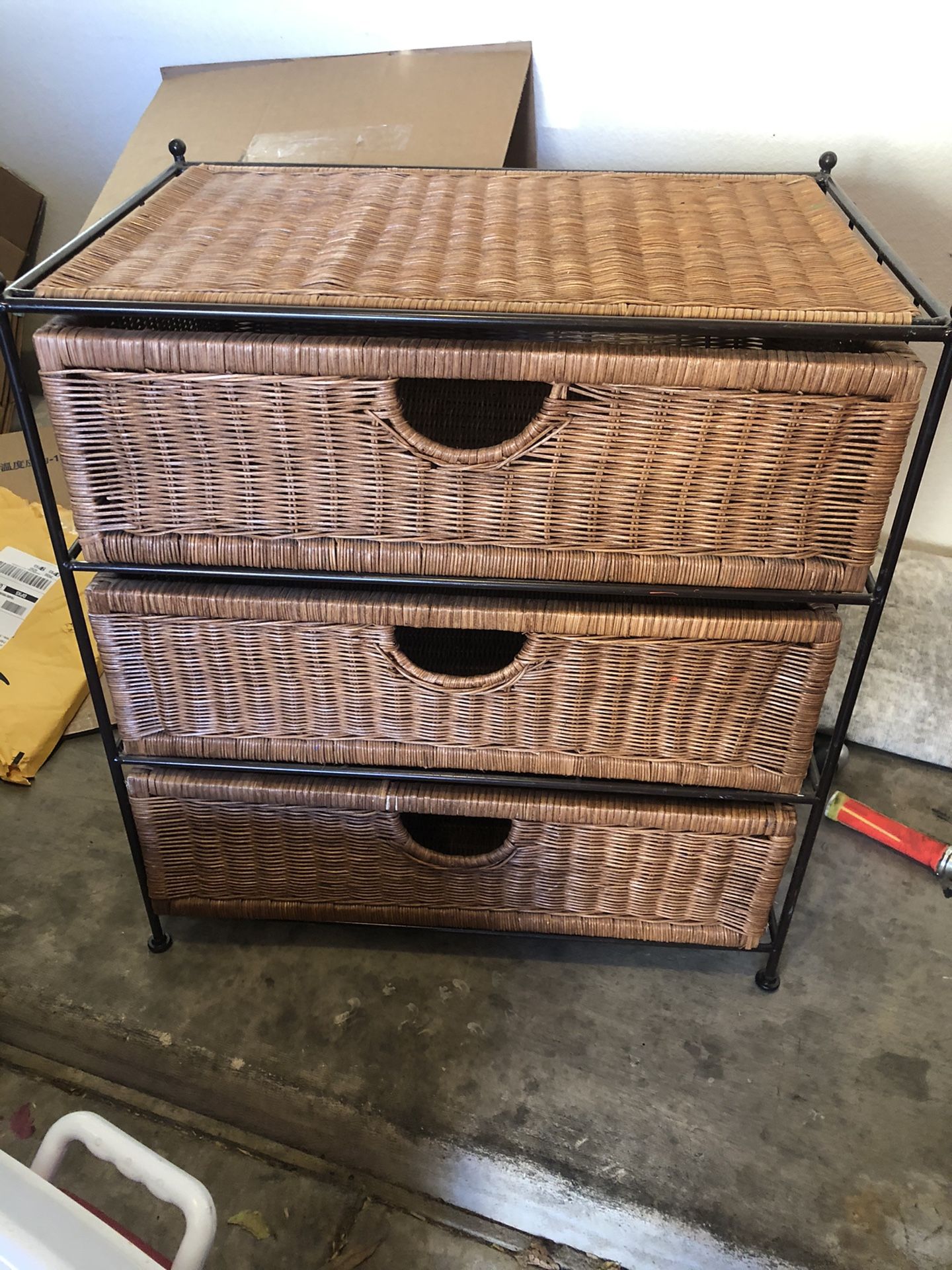 Wicker storage shelves