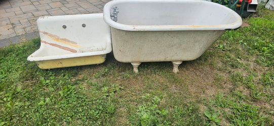 Vintage Clawfoot Tub & Wall-Mount Sink for Sale