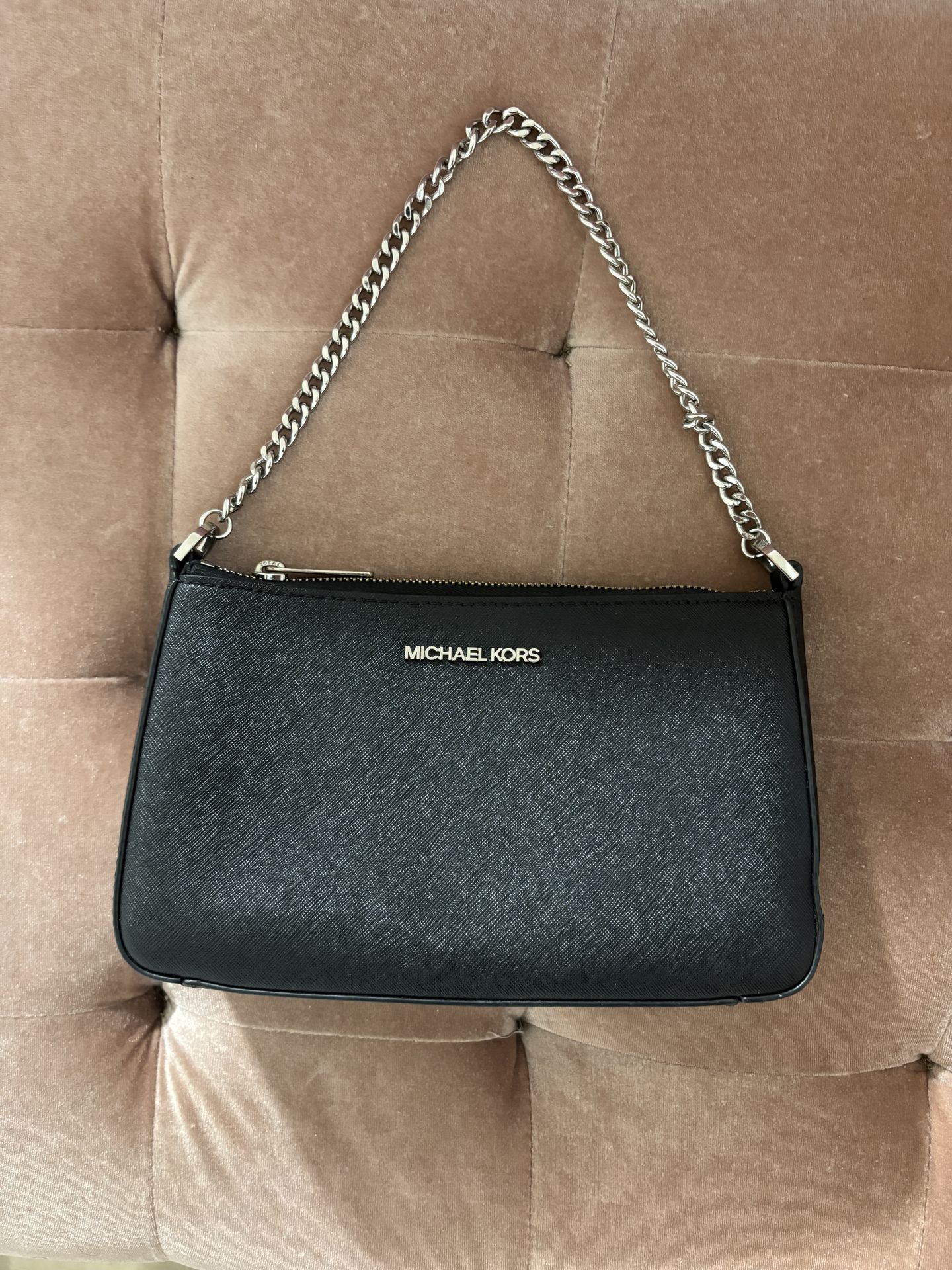 authentic michael kors black leather and silver hardware purse
