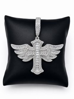 925 Sterling Silver 7.50CT MOISSANITE Angel Wing Cross Men’s Pendant