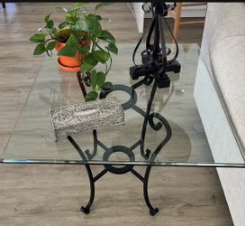 Beveled Glass Table with Black Metal Base