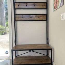Entry Bench With Shelf And Coat Rack Hooks