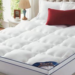 Siluvia Queen Mattress Topper with 400TC 100% Viscose Cover Extra Thick Pillowtop Cooling Mattress Pad White with 8-21 Inch Deep Pocket 3D Snow Down A