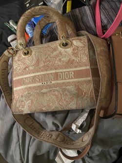 Christian Dior Handbag Vintage Vinyl Embroidered Letters Cream And Pink
