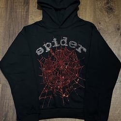 Sp5der red rhinestone hoodie