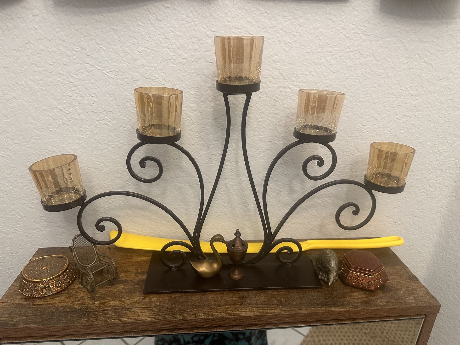 candle holder glass and metal