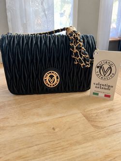 Valentino Orlandi black wavy Vegan Leather Crossbody Bag