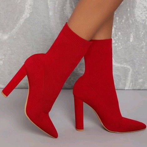 Red Pointed Toe Slip-On Block Heel Booties Size 10