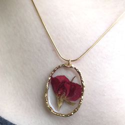 Handmade Dried Rose Gold Tone Wire Wrapped Pendant Necklace Dried Flower Thumbnail