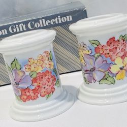 Porcelain Candle Holders Set Of 2 Floral Avon Spring Collection W Box
