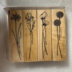STAMPIN’UP! • “Long Stemmed” Wood Mounted Rubber Stamp Set (4pcs)