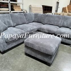 NEW Dark Grey Fabric Sectional Sofa and Ottoman Set Modern Ashley IKEA Style Big SALE Corner Discount Furniture Warehouse BIG Couch Clearance SALE