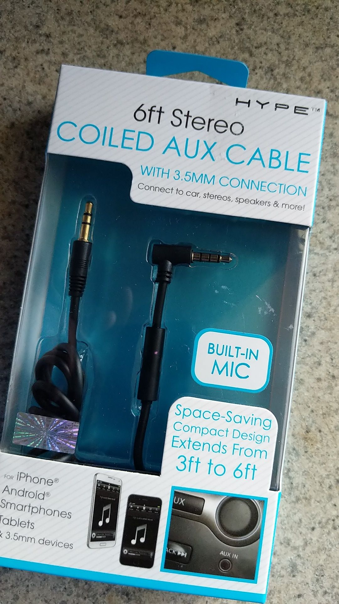 6ft Stereo Coiled Aux Cable - 3.5mm Connection - NEW
