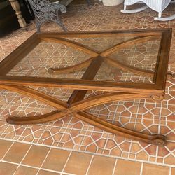 Rectangular Wood And Glass Coffee Table