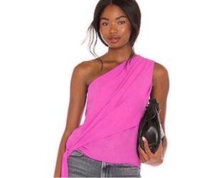 Krisa One Shoulder Tie Top in Rosa Size M