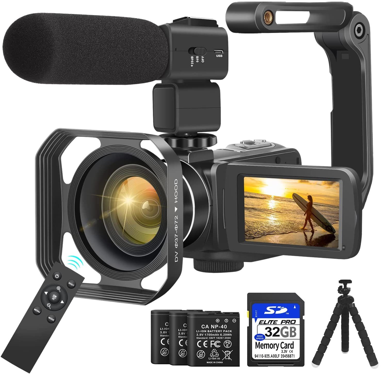 Camcorder Video Camera 4K 56MP UHD Video Camera for with External  Mic Video Camera Camcorder with IR Night Vision, 18X Digital Zoom Camcorder