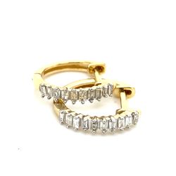 10k Gold Diamond Hoop Earrings 1row Bagguettes .25ctw 1.5grams 141293 5