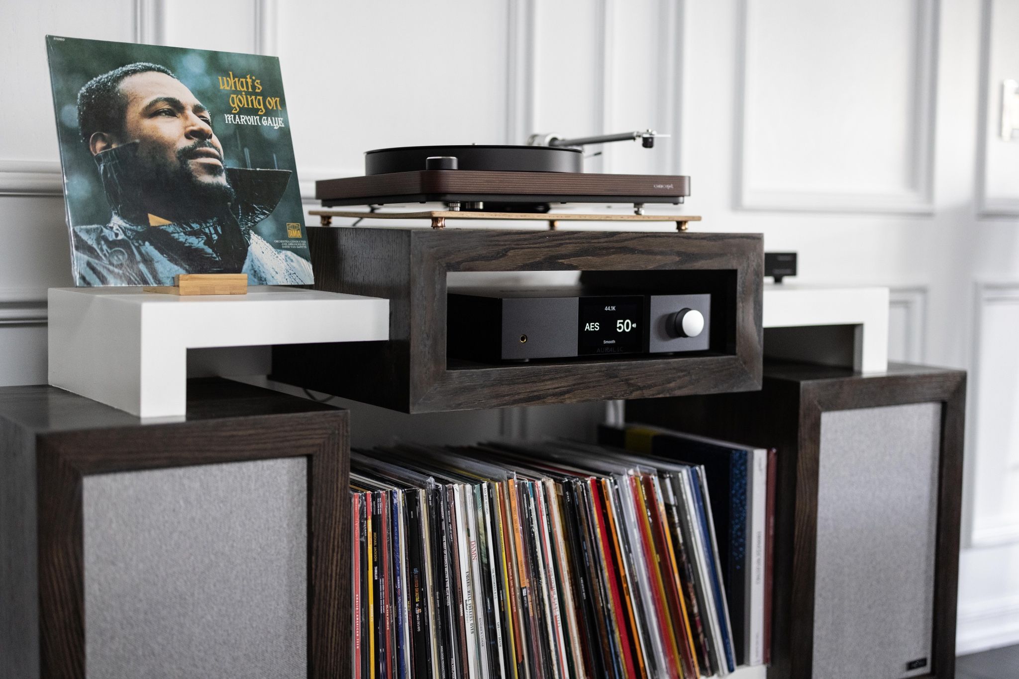 Turntable Cabinet with Hidden Bookshelf Speaker Storage