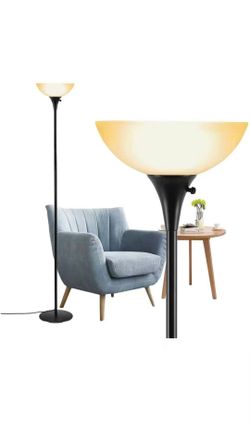 Floor Lamps with Brown Glass Shade, Floor Lamp for Living Room, 9W LED Bulb Included, Warm Light Standing Lamp for Reading, Office, Bedrooms, Black