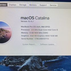 Macbook Pro 2012. 13 Inch All Spec  See Pictures No Charger