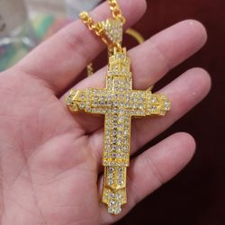 Large Bling Cross Necklace New 
