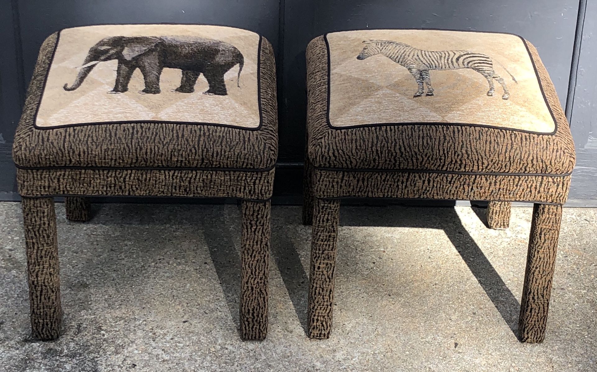 2 Leopard and zebra print Ottomans footstools