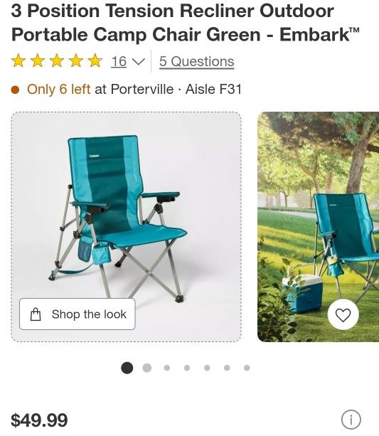 3 Position Tension Recliner Outdoor Portable Camp Chair Green - Embark