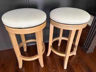 Two Counter Stools, Linen Fabric & Swivel