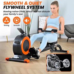 Magnetic Rowing Machine, Rower Machine with 32 Levels of Quiet Adjustable Resistance, Dual Slide Rail