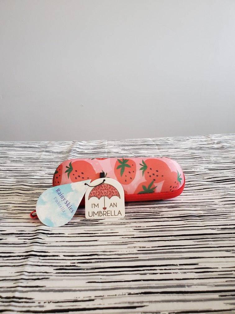 Strawberry Foldable Compact Umbrella with Matching Zippered Case and Sleeve