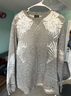 DIESEL Men's Gray Tropical Leaves Blend Textured Pullover Sweater L RARE