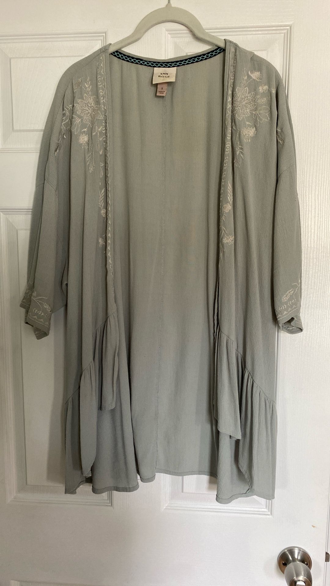 light seafoam green embroidered kimono