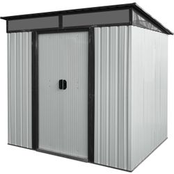 New in Box 6x5 ft Outdoor Storage Shed Metal Garden Shed Outdoor Storage Shed w/ Double Sliding Door