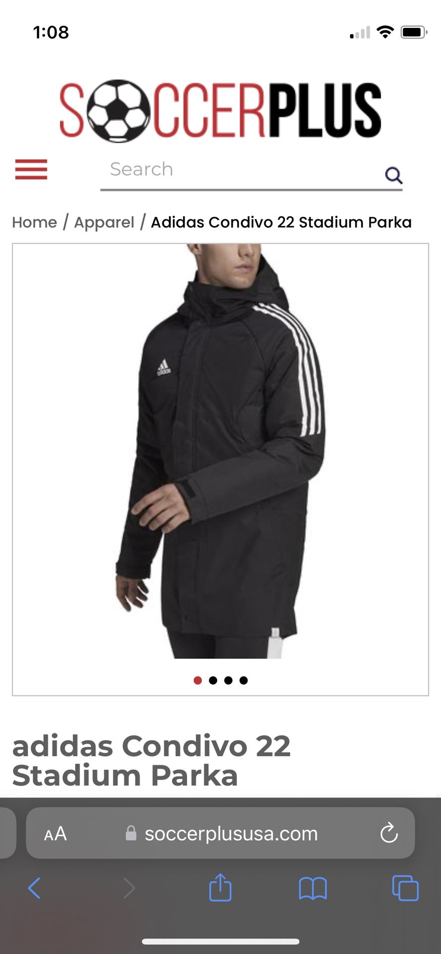 Adidas Stadium Parka Black Sz. S