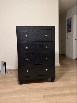 Modern Black 4-Drawer Dresser w/ Marble Top