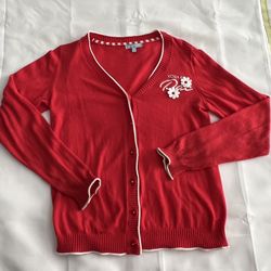Girls Sweater Size 10-12 Red Cardigan 
