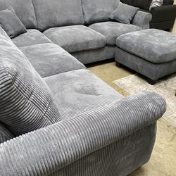 DARK GRAY or LIGHT GRAY Plush Corduroy 99x99 sectional sofa with ottoman $550 pick up / can deliver