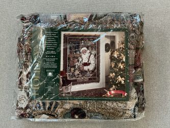 Betty Whiteaker Holiday Christmas Santa Tapestry Throw Blanket 68" x 52" NEW