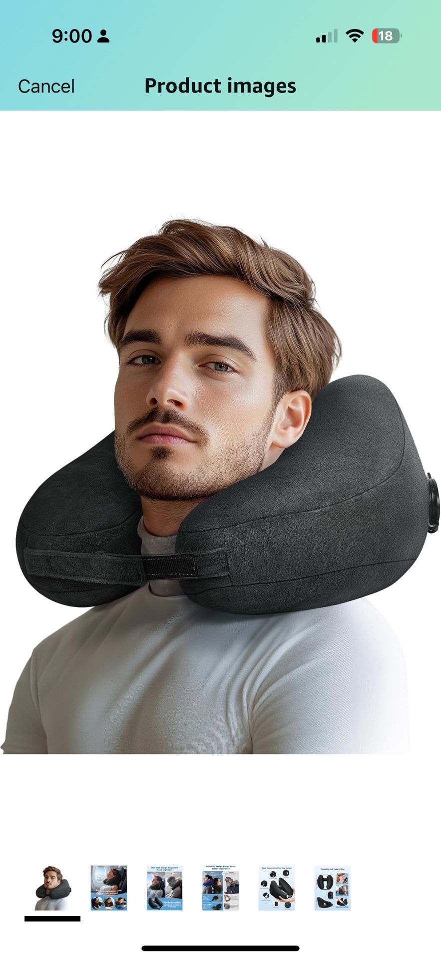 Travel Pillow Inflatable Neck Pillow Airplane Pillow with Velvet Cover Inflatable Pillow for Car/Train/Plane (Black, M)